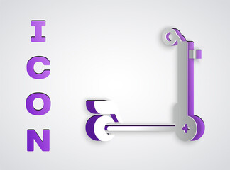 Paper cut Scooter icon isolated on grey background. Paper art style. Vector.