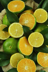 Group of lemons with leaves, isolated on background