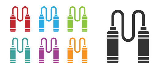 Black Jump rope icon isolated on white background. Skipping rope. Sport equipment. Set icons colorful. Vector.
