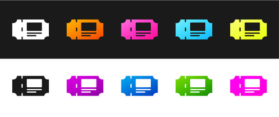 Set Museum ticket icon isolated on black and white background. History museum ticket coupon event admit exhibition excursion. Vector.