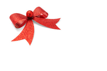 Red ribbon gift bow on white background, including clipping path