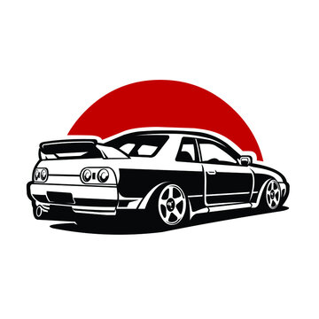 Japanese Sport Car Rear View Vector Illustation. Best for Automotive Petrol Head Tshirt and Sticker Design