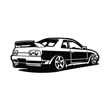 Japanese Sport Car Rear View Vector. JDM Drift Car Vector Image Isolated EPS