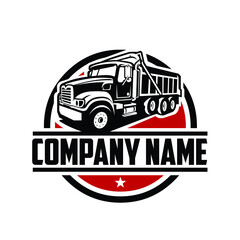 Tipper truck dump truck ready made emblem logo template vector isolated. Perfect logo for trucking and freight industry © bonky