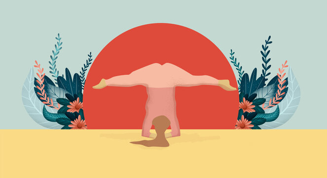 Happy Plus Size Girl Doing Yoga