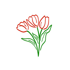 Hand drawn red tulip flowers bouquet isolated. Vector drawing background illustration doodle icon - 402461637
