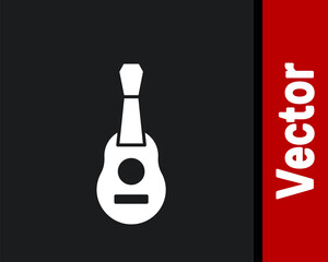 White Guitar icon isolated on black background. Acoustic guitar. String musical instrument. Vector.