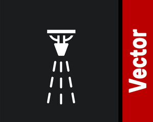 White Fire sprinkler system icon isolated on black background. Sprinkler, fire extinguisher solid icon. Vector.