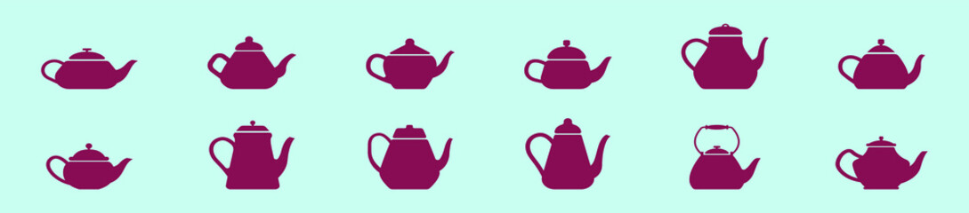set of cute tea pot collection cartoon icon design template with various models. vector illustration isolated on blue background