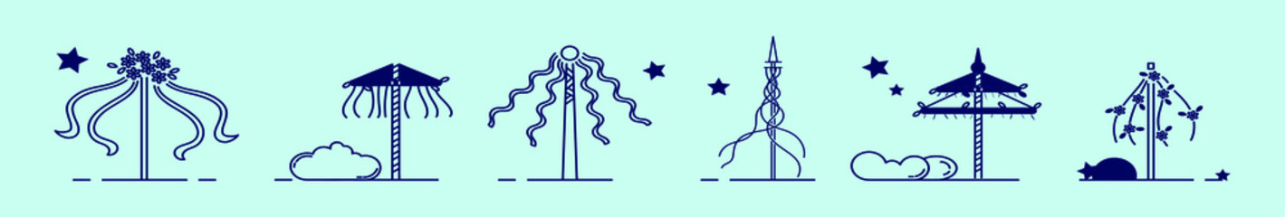 set of maypole cartoon icon design template with various models. vector illustration isolated on blue background