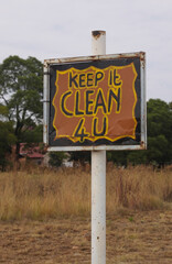 A homemade road sign at the rural town of Cullinan in South Africa reminding people not to litter