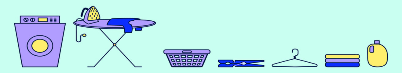 Fototapeta premium set of laundry elements cartoon icon design template with various models. vector illustration isolated on blue background