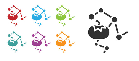 Black Genetically modified food icon isolated on white background. GMO fruit. Set icons colorful. Vector.