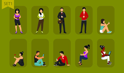 Man and women peoples. Social vector illustration. Persons big set.