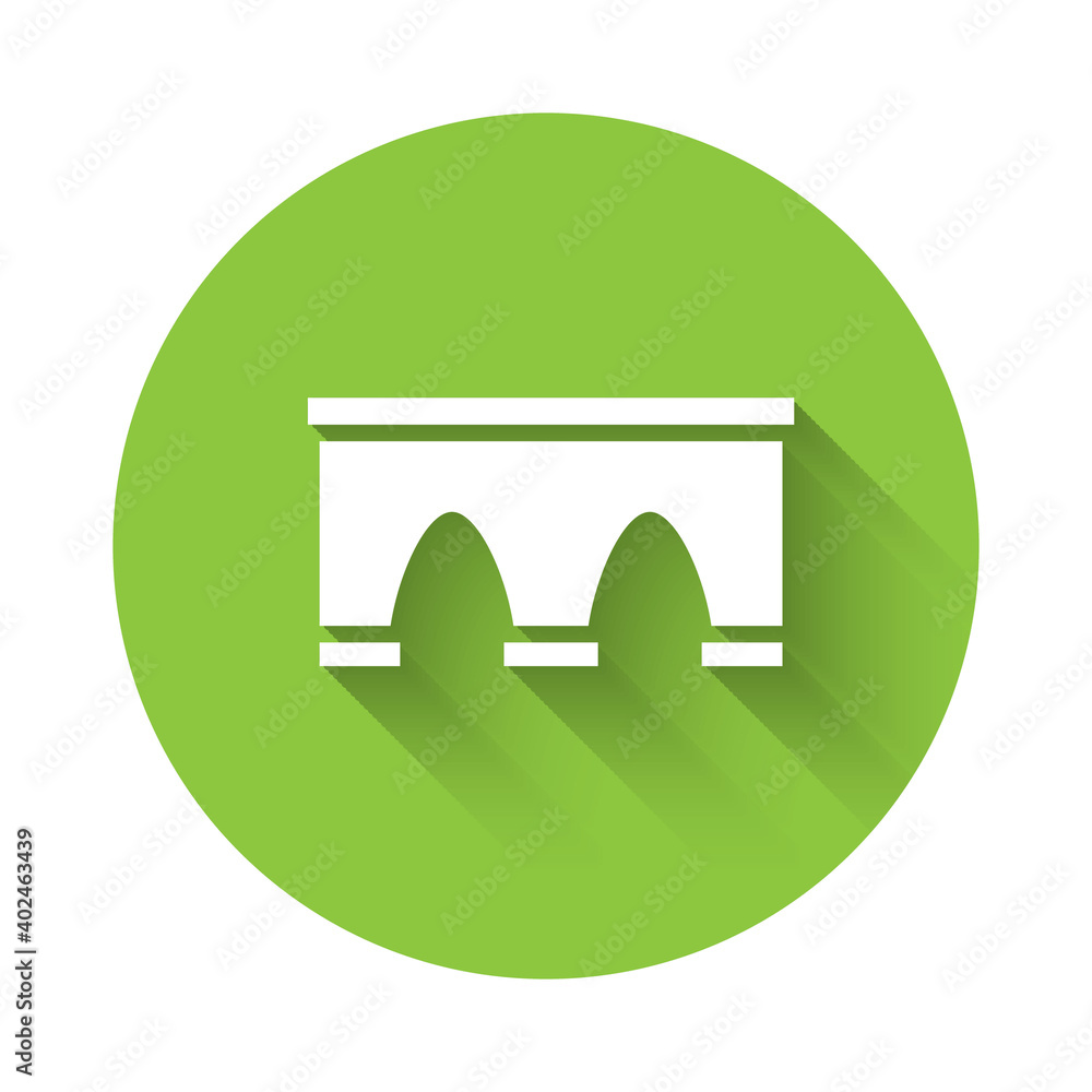 Poster white bridge for train icon isolated with long shadow. green circle button. vector.