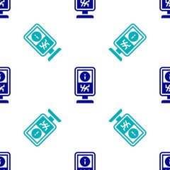 Blue Information stand icon isolated seamless pattern on white background. Vector.