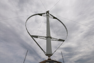 Close-up of a vertical axis wind turbine