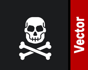 White Skull on crossbones icon isolated on black background. Happy Halloween party. Vector.