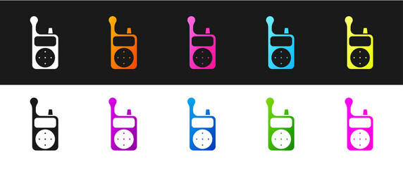 Set Baby Monitor Walkie Talkie icon isolated on black and white background. Vector.