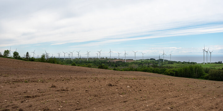 Large view of a wind turbines farm