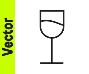 Black line Wine glass icon isolated on white background. Wineglass sign. Vector Illustration.