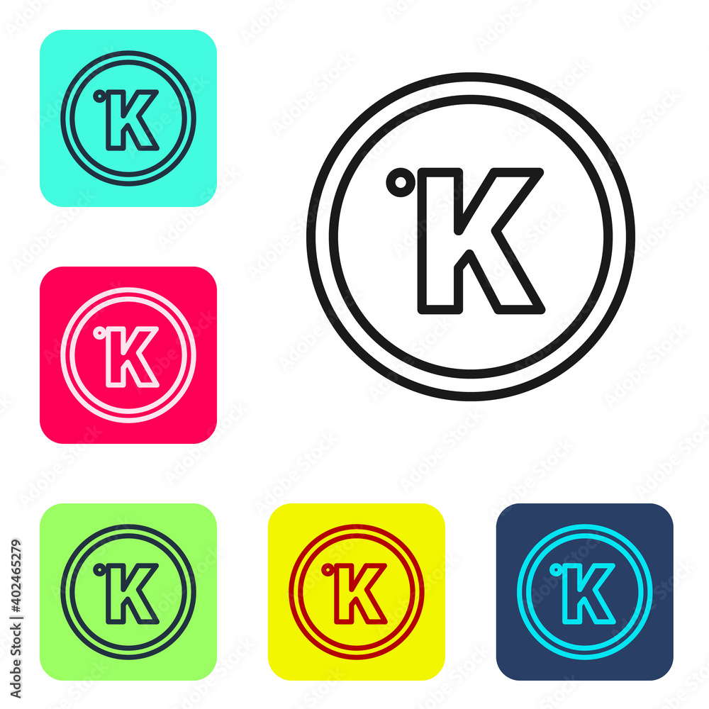 Poster black line kelvin icon isolated on white background. set icons in color square buttons. vector.