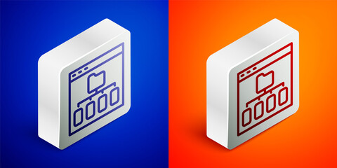 Isometric line Browser files icon isolated on blue and orange background. Silver square button. Vector.