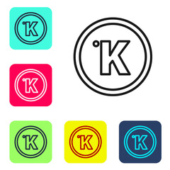 Black line Kelvin icon isolated on white background. Set icons in color square buttons. Vector.