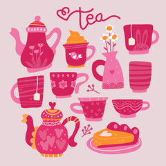 Tea time collection set pink in scandinavian style