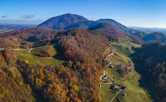 Landscape in south Styria with mountain Boc, Slovenia