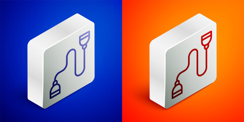 Isometric line Chest expander icon isolated on blue and orange background. Silver square button. Vector.