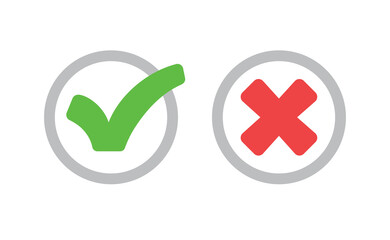 Check mark icons. Green tick and red x. Symbols of approval.