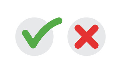 Check mark icons. Green tick and red x. Symbols of approval.