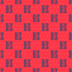 Blue line Broken or cracked rails on a railway icon isolated seamless pattern on red background. Vector.
