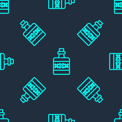 Fototapeta premium Green line Alcohol drink Rum bottle icon isolated seamless pattern on blue background. Vector.