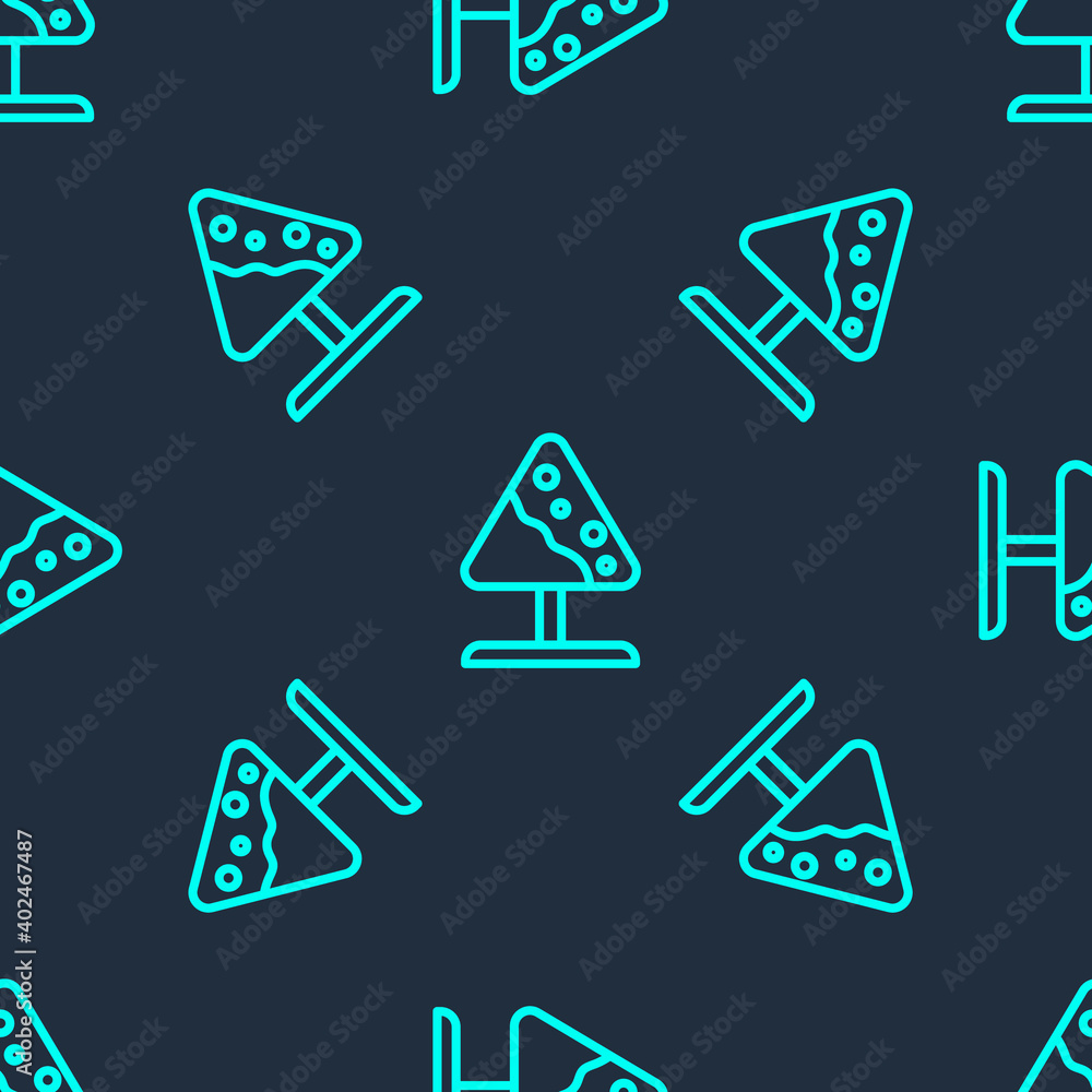 Poster green line road sign avalanches icon isolated seamless pattern on blue background. snowslide or snow
