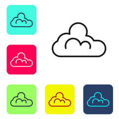 Black line Cloud weather icon isolated on white background. Set icons in color square buttons. Vector.
