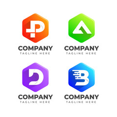 Set of letter logo collection with geometric shape colorful for business