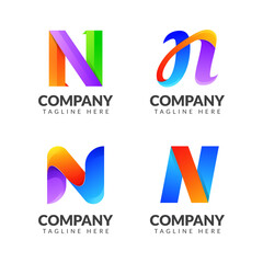Set of letter N logo collection with colorful concept for business
