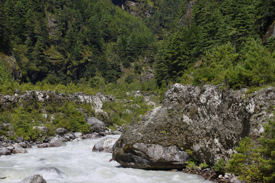 Dudh Koshi river on the Gokyo Ri trek.  Between Phortse Tenga and Dole.