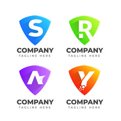 Set of letter logo collection with shield shape colorful for business