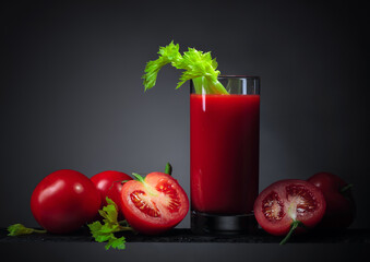 Tomato juice with tomatoes and celery