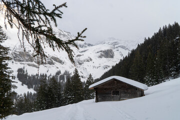 Winterlandschaft mit Alphütte
