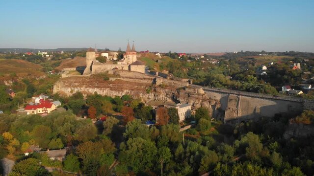 Walls and high towers of Kamianets Podilskyi Castle. Ukraine