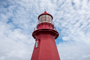 Close-up of the top of La Martre red lighthouse in Gaspesie