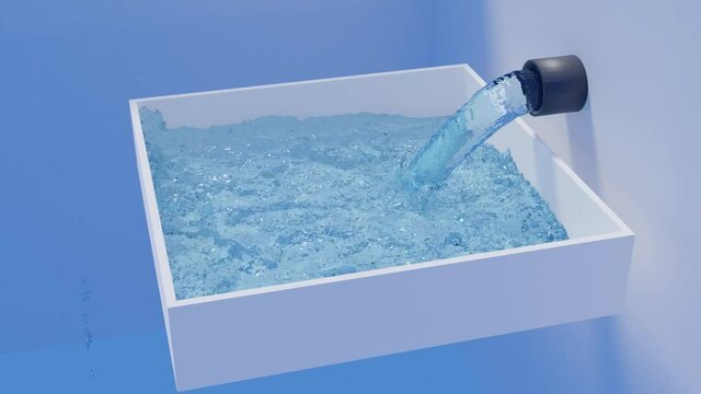 3D animation of water flowing out of the pipe without bubbles
