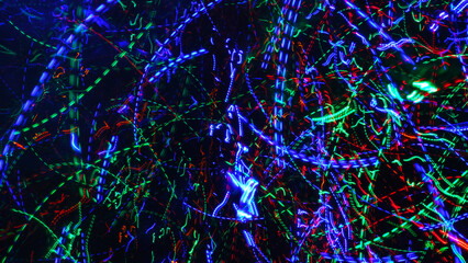 multicolored dotted lines on a dark background, abstraction