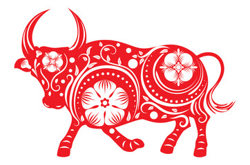 Red ox with white flowers