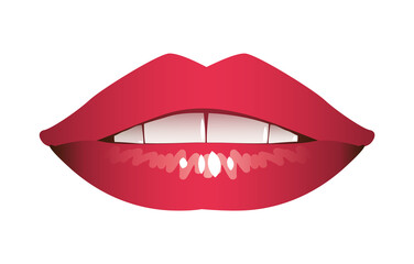 Suggestive mouth made up with red lipstick isolated on white background