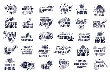 Collection of Inspirationals vector lettering phrases. Hand drawn kid posters.